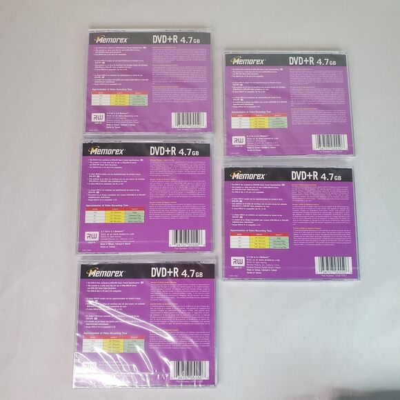 Lot Of 5 Memorex Write Once DVD-R 4.7GB 120Min New Sealed - Picture 2 of 10